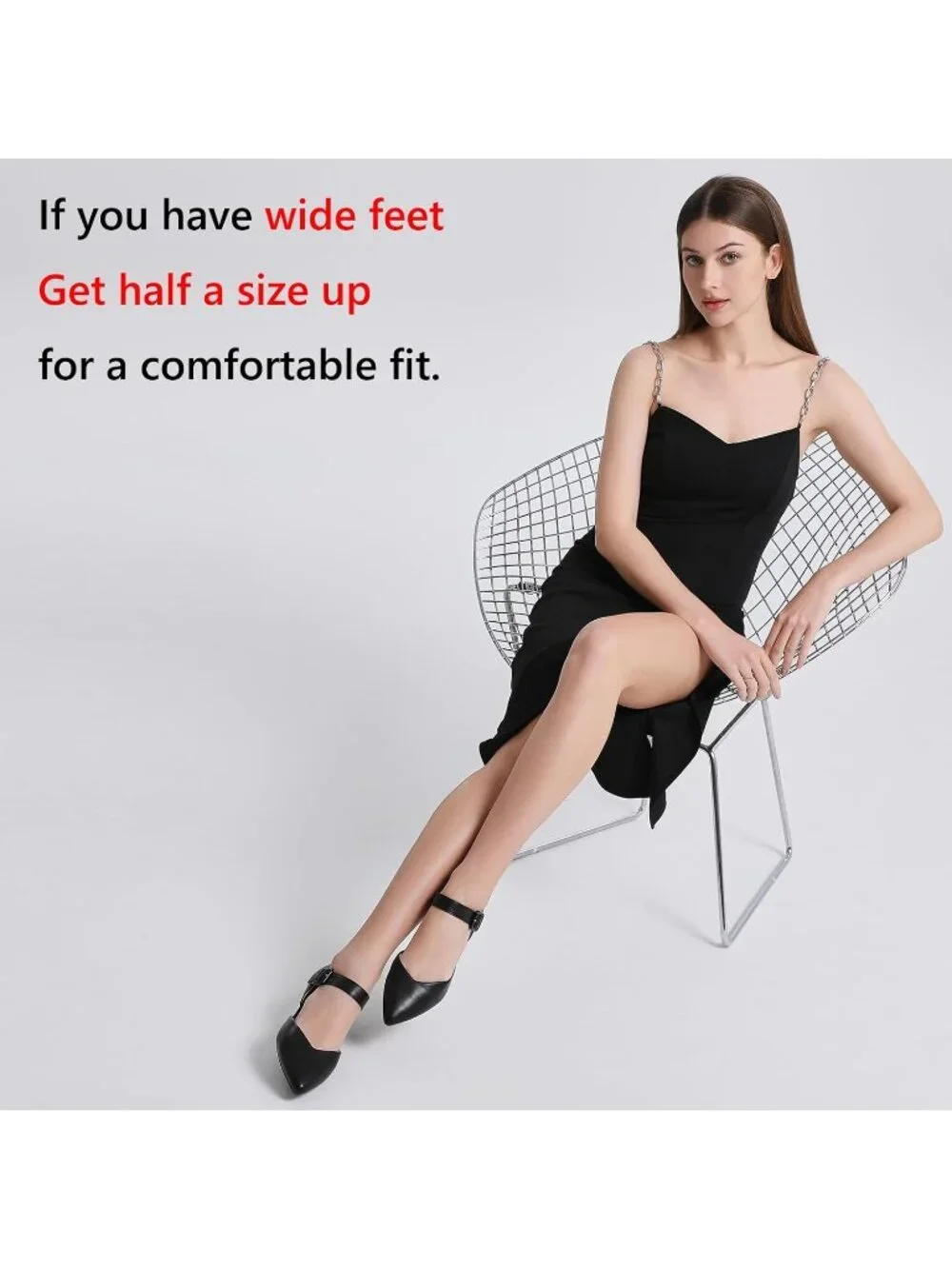 Women's Black Closed Pointed Toe Ankle Strap Buckle Heels Slip on Low Heel Shoes